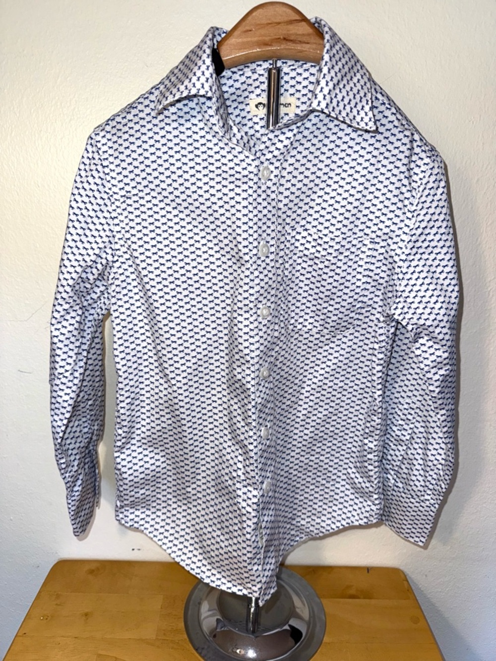 Appaman White Shirt with Navy Micro-Pattern. Size 6